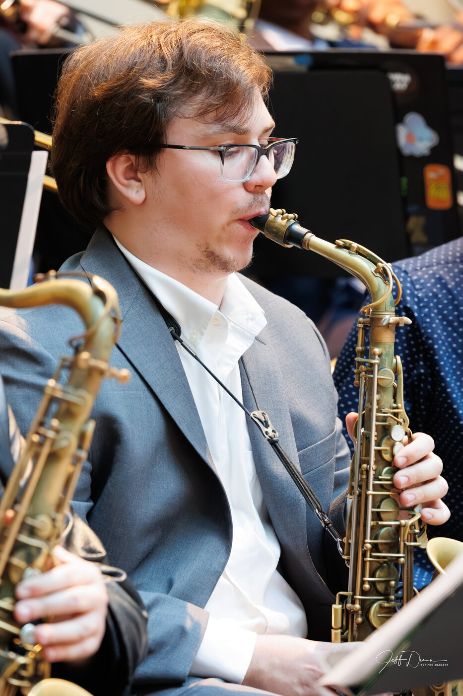 Andrew Wittmer on alto saxophone with the Gathering Orchestra